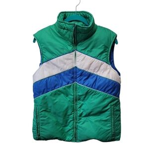 Sz Small VTG Woolrich Prime North Goose Down Vest Blue Green White Diagonal